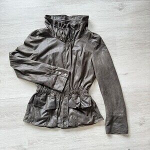 Della Spiga Italy Faux Leather Utility Jacket Brown Cinched Waist Women's Size 4
